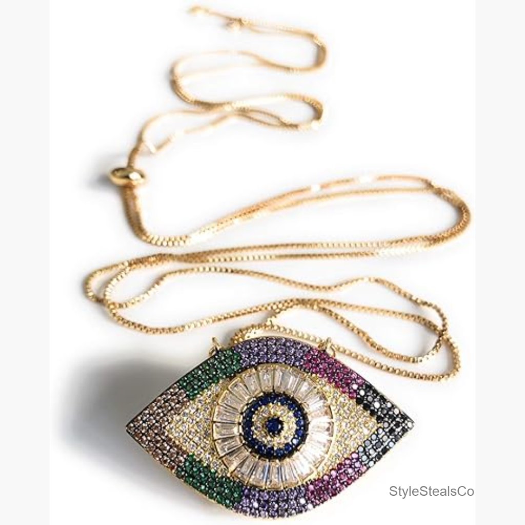 Adjustable Evil Eye Necklace With Cubic Zirconia Stones For Good Luck